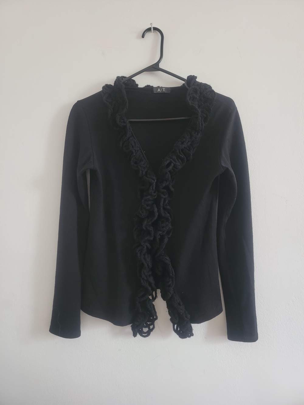 Atsuro Tayama Black Ruffle-Trim Wool Sweater